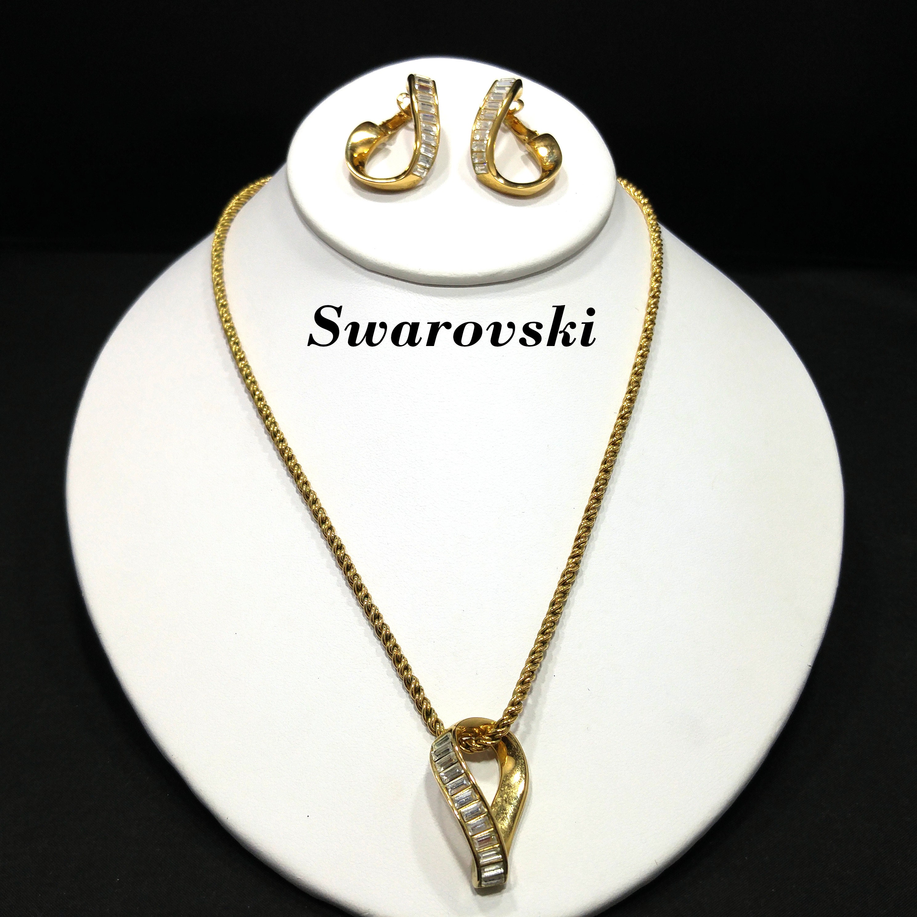 Swarovski Swan Logo Clear Rhinestone Earrings Necklace