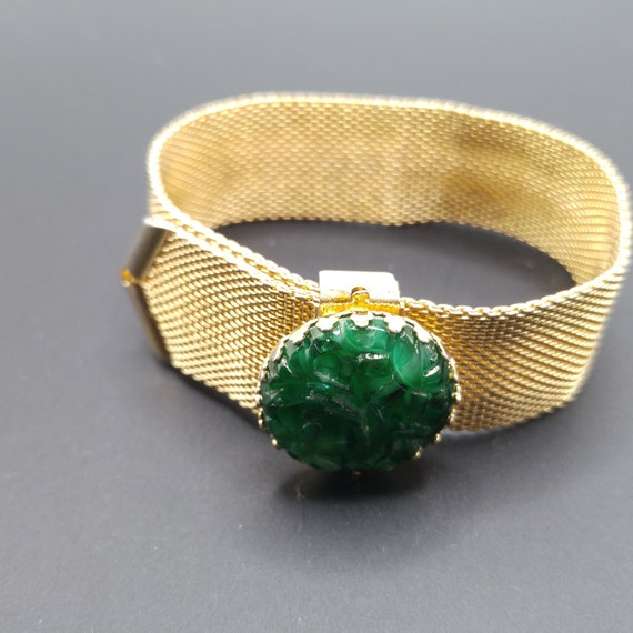 Vintage Napier Green Molded Glass Bracelet, Mesh … - image 5