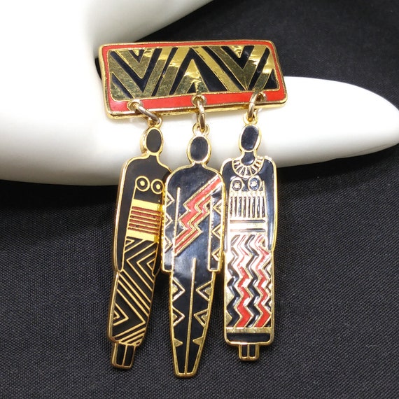 Laurel Burch "Tribal Spirit" Brooch, Dangles "Man… - image 3