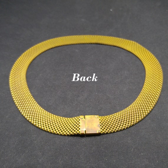 Art Deco Brass Mesh Necklace, Yellow Enamel, 1930… - image 7