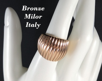 Bronze Milor Italy Wide Ribbed Ring, US Size 7, Vintage Jewelry