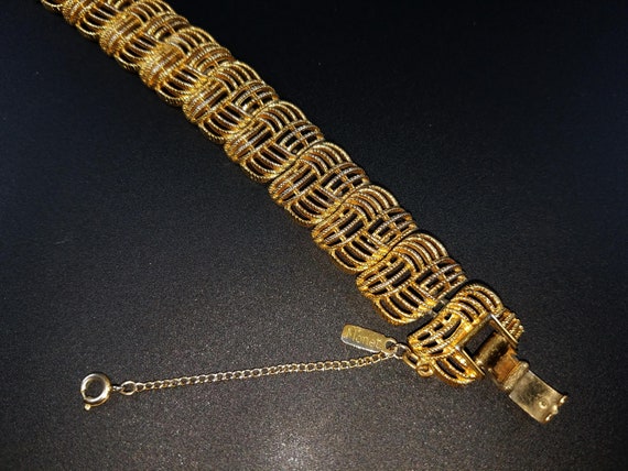 Monet "Golden Weave" Bracelet, Gold Plated, 1960s… - image 9