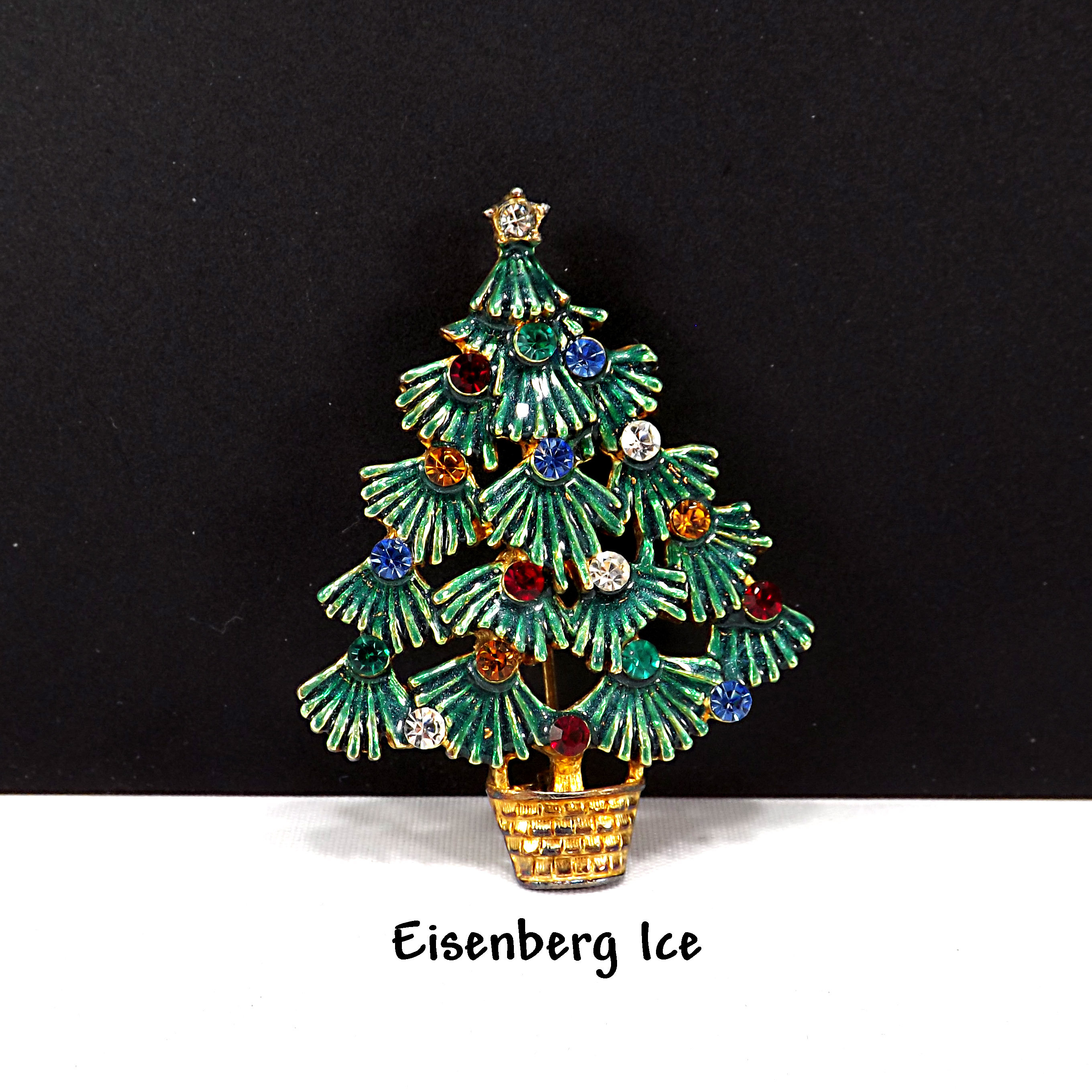 Eisenberg Ice Enamel Christmas Tree Brooch, Multicolored