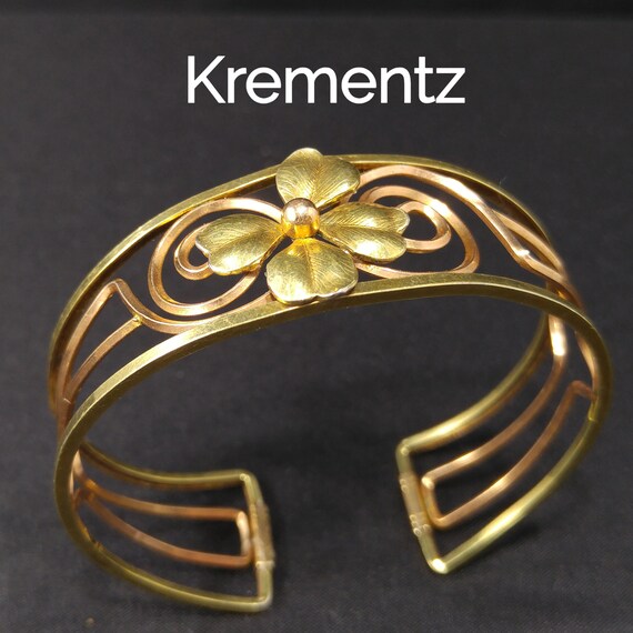 Krementz 14K Rolled Gold Overlay Cuff Bracelet Openwork Gold