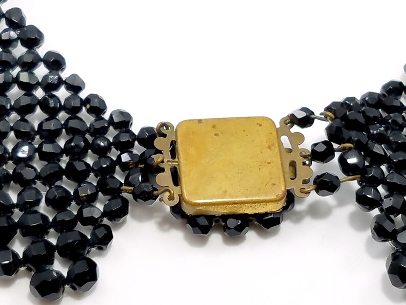 Victorian Black Crystal Beaded Collar, 1930s Vintage Jewelry image 7