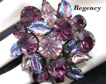 Vintage 1950's Purple and Pink Rhinestone Floral Brooch