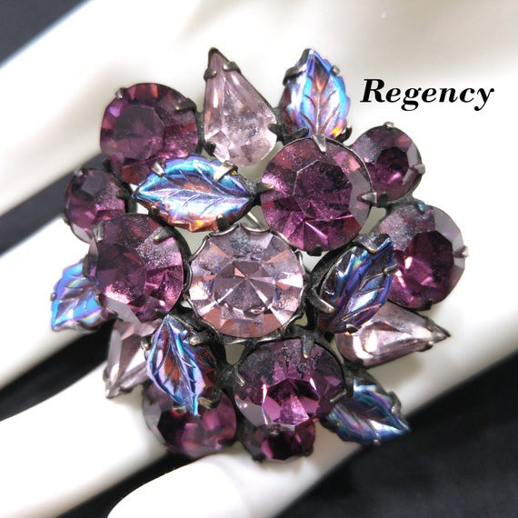 Regency Purple Lavender Floral Brooch, Art Glass … - image 1