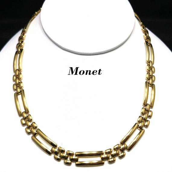 Monet Smooth Link Necklace, Gold Plated, 1980s Vi… - image 1