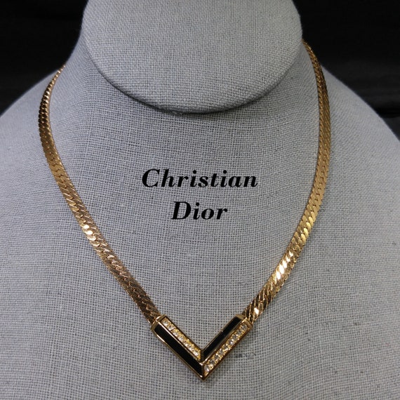 Christian Dior Black Enamel Rhinestone 