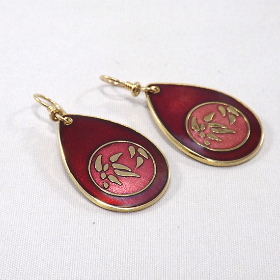 Laurel Burch Red Bamboo Earrings, Gold Plated, 19… - image 10