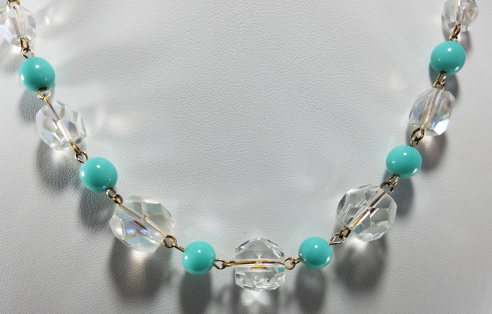 Vintage Crystal Beaded Necklace Turquoise Thermoset Beads Etsy Israel