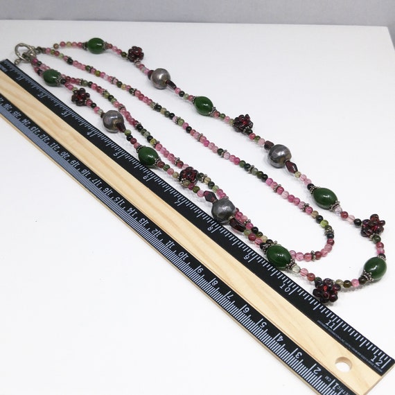 Vintage Gemstone Beaded Necklace, Garnet Clusters… - image 5