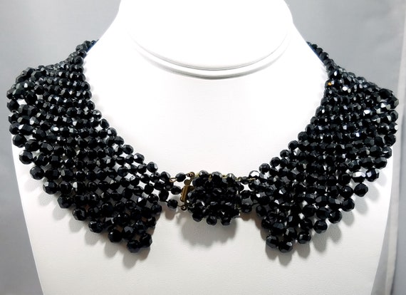 Victorian Black Crystal Beaded Collar, 1930s Vint… - image 3