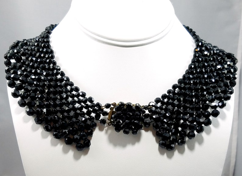 Victorian Black Crystal Beaded Collar, 1930s Vintage Jewelry image 3