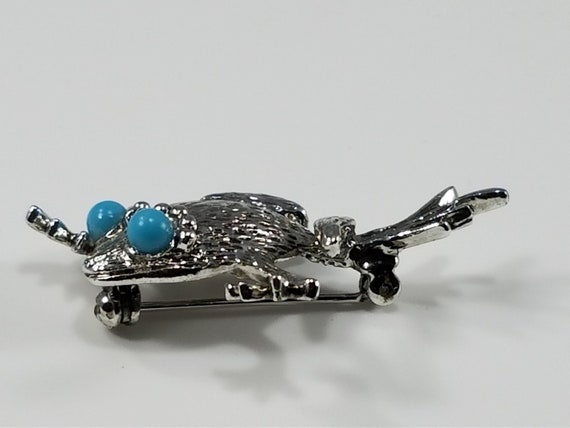 Emmons Frog Brooch, Faux Turquoise, Silver Tone, … - image 10