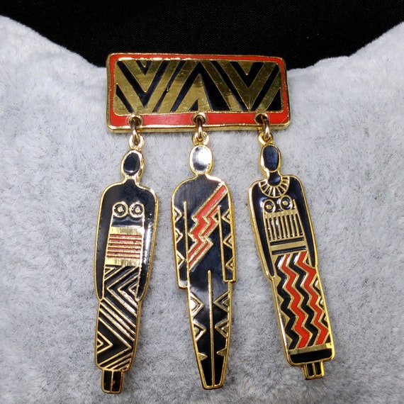 Laurel Burch "Tribal Spirit" Brooch, Dangles "Man… - image 4