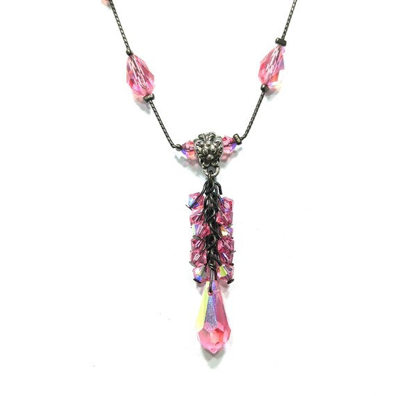 Dabby Reid Pink AB Crystal Necklace, Deep Pink Sw… - image 2