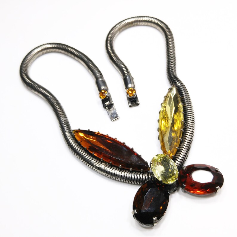 Runway Vintage Jewelry Silver Tone Snake Chain Rare Mara Kibian Bijoux Jewelry Large Rhinestone Butterfly Necklace