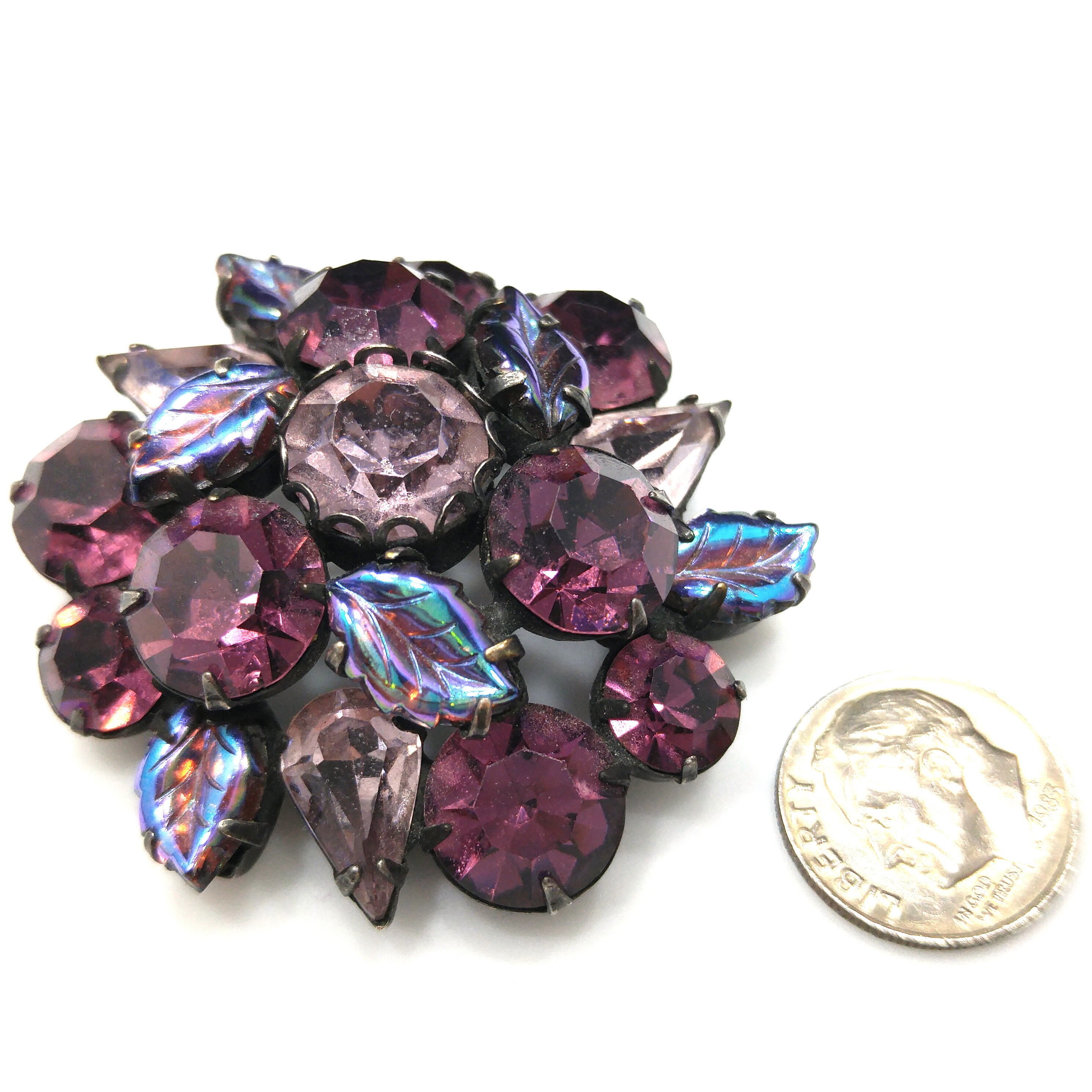 Vintage 1950's Purple and Pink Rhinestone Floral Brooch