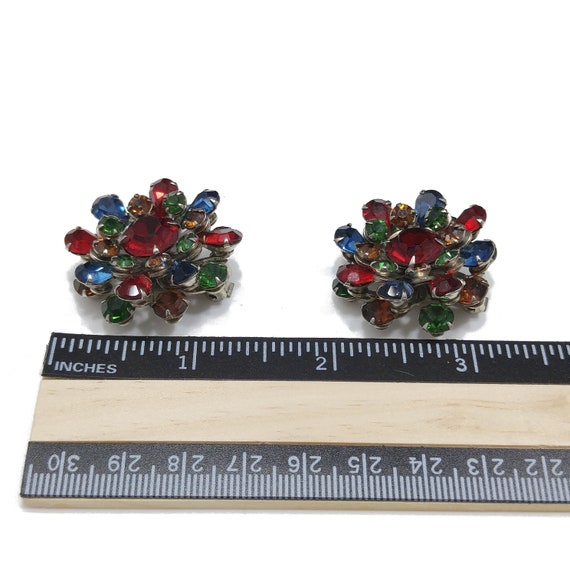 Mid Century Multicolored Rhinestone Earrings, 195… - image 9