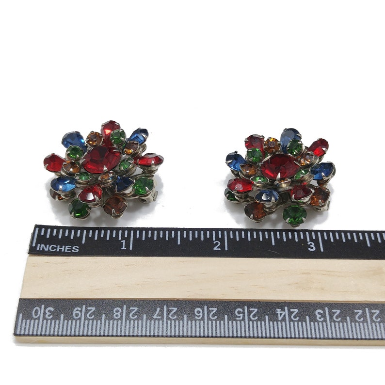1950s Vintage Jewelry Mid Century Multicolored Rhinestone Earrings