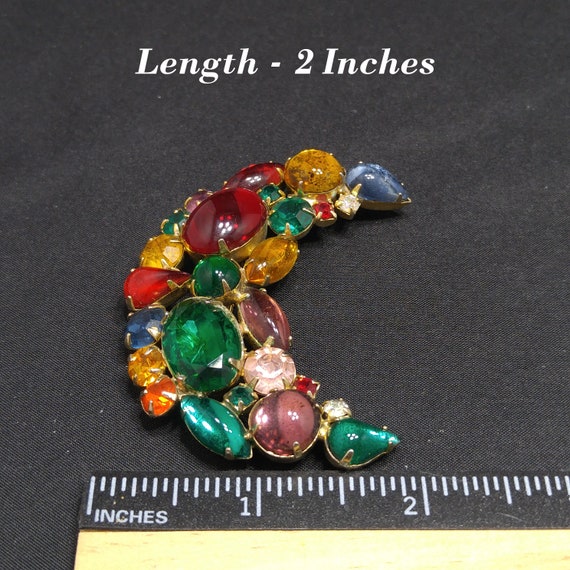 Weiss Fruit Salad Crescent Moon Brooch, Multicolo… - image 8