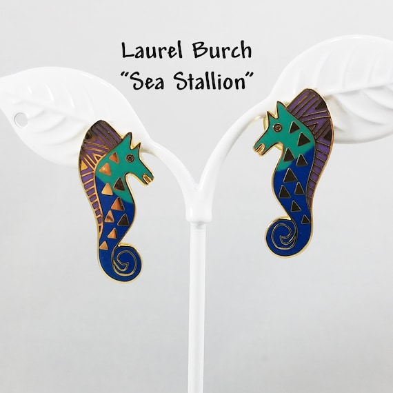 Vintage Laurel Burch "Sea Stallion" Post Earrings… - image 1