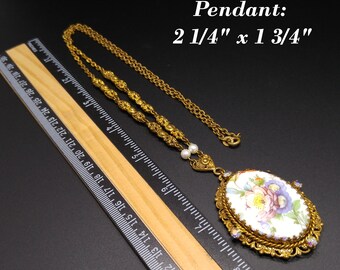 Western Germany Purple Floral Pendant Necklace, Filigree