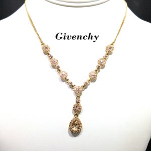Givenchy Vintage Raindrop Rhinestone Embellished Necklace Blue