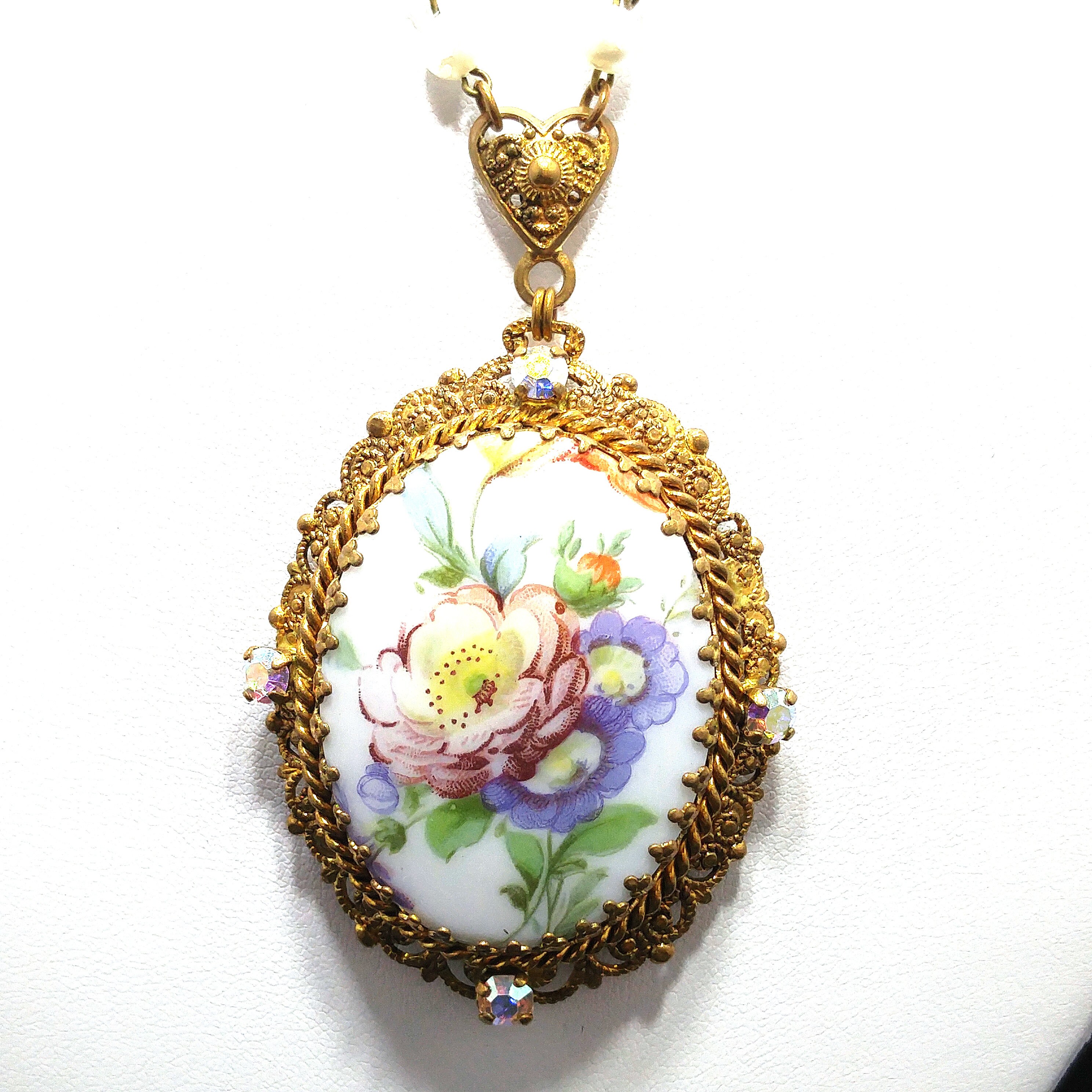 Western Germany Purple Floral Pendant Necklace, Filigree Western Germany Purple Floral Pendant Necklace, Filigree