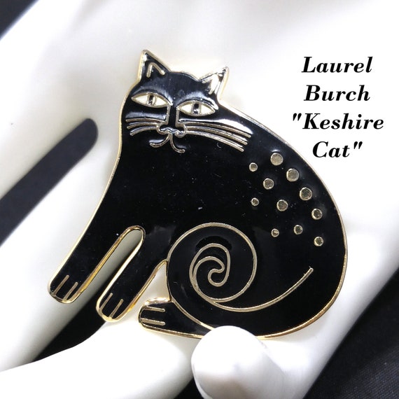 Laurel Burch Black "Keshire Cat" Brooch, Cloisonn… - image 1