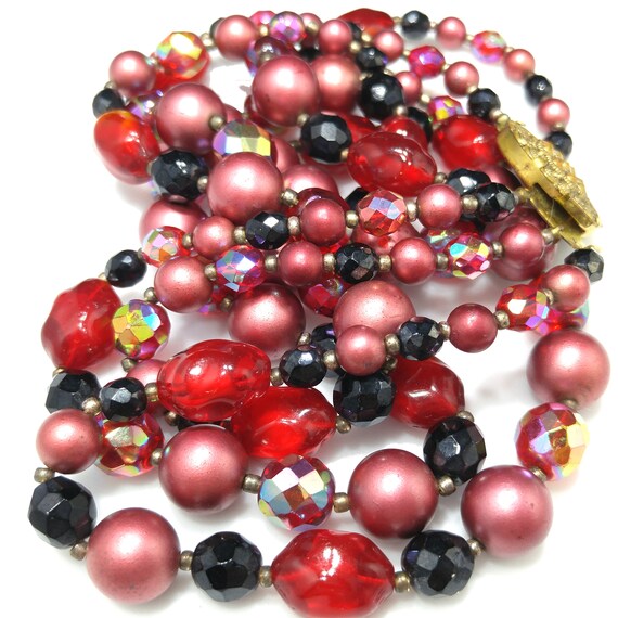 Germany Burgundy Red Beaded Necklace, Czech Glass… - image 10