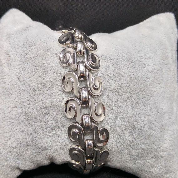 Trifari Rhodium Plated Bracelet, Modernist Swirls… - image 10