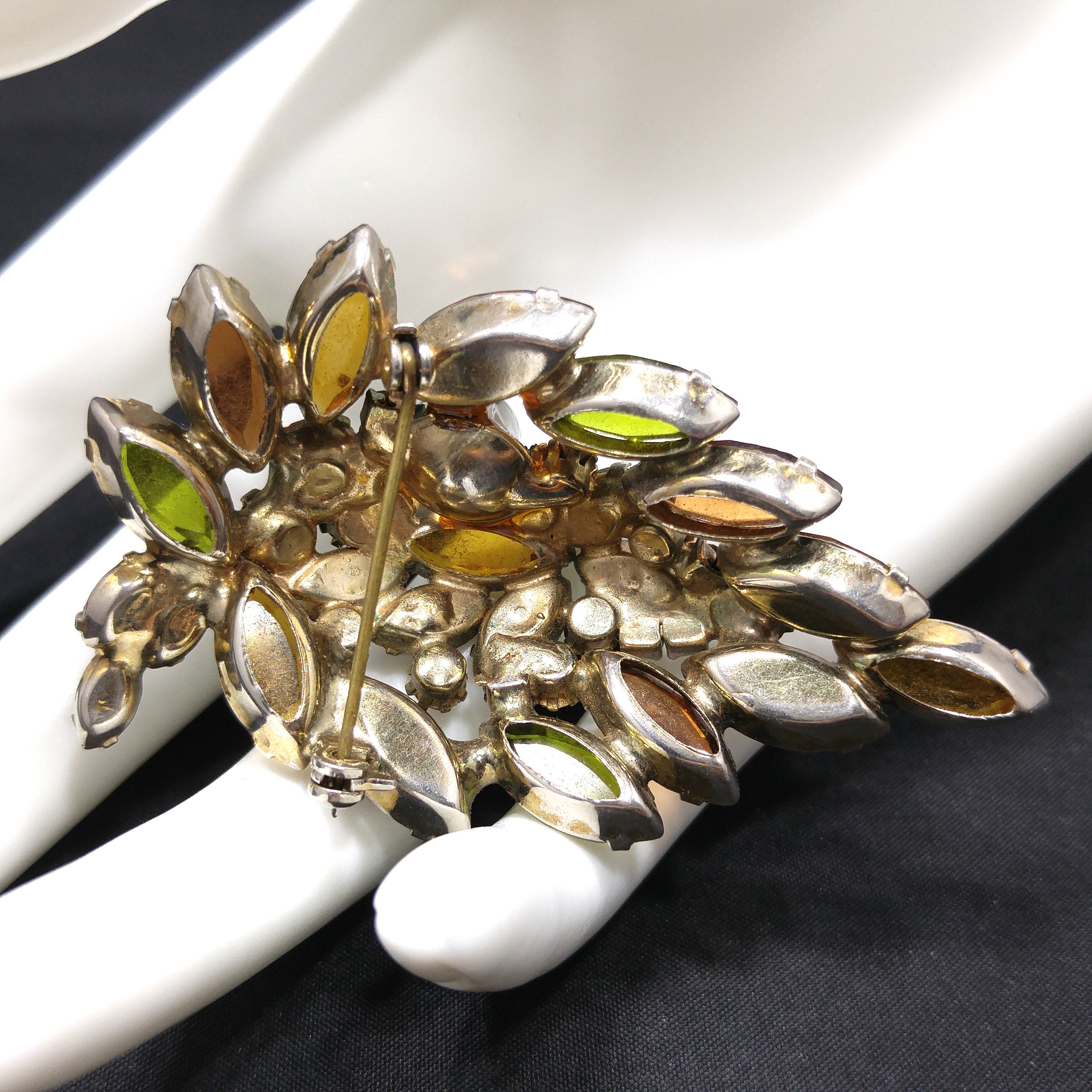 Juliana Style Rhinestone Brooch, Autumn Colors, Open Back