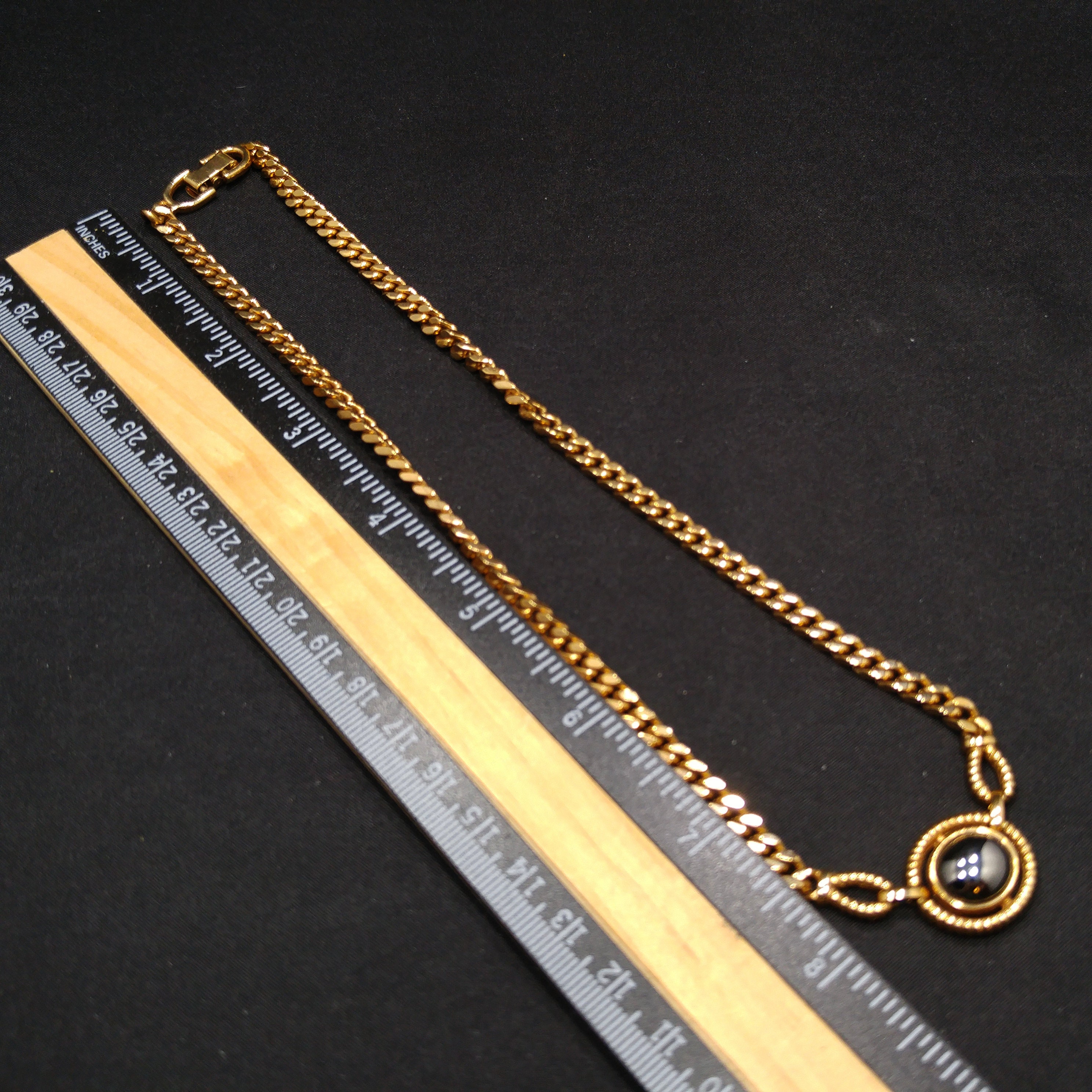 Louis Feraud Paris Gold Plated Pendant Necklace Hematite 