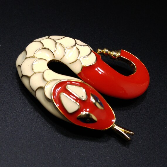 Vintage Rattlesnake Enamel Brooch, Gold Plated, R… - image 10