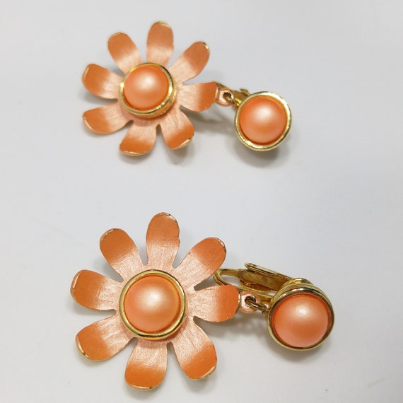 Peach Gold Flower Brooch & Earrings, Mid-Century,… - image 8