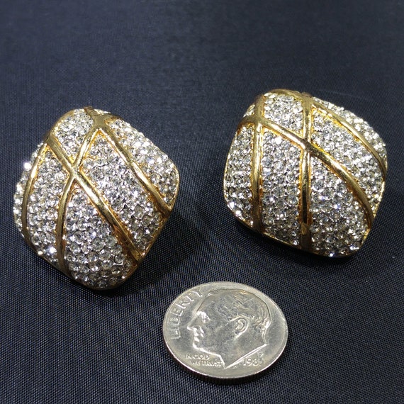 Ciner Pave Rhinestone Clip Earrings, Gold Plated,… - image 10