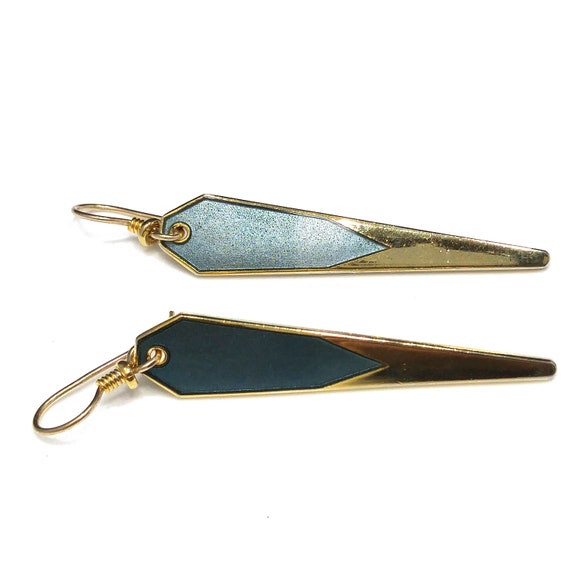 Laurel Bruch Blue Metallic Long Earrings, Gold Pl… - image 6