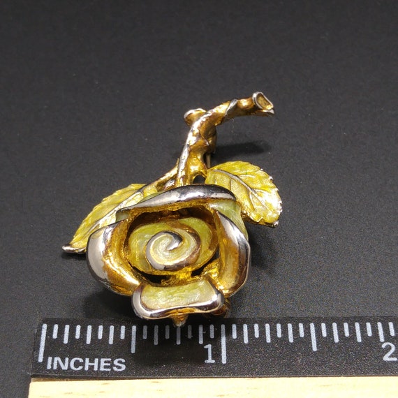 Vintage Rose Enamel Brooch & Pendant, Gold Plated… - image 7