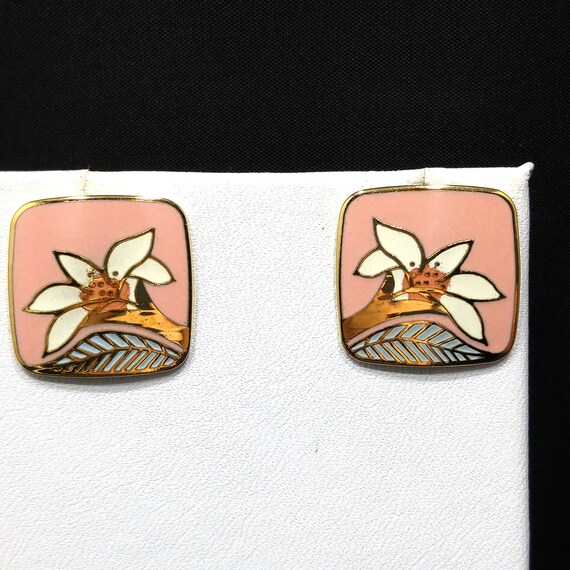 Laurel Burch "Wild Lily" Pink Post Earrings, Cloi… - image 7