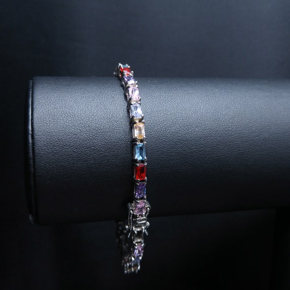 Silver Multi-colored Crystal Rhinestone Bracelet,… - image 2