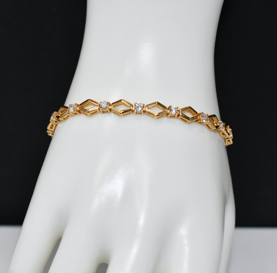 Roman Vintage Tennis Bracelet, Gold Plated, Clear… - image 2