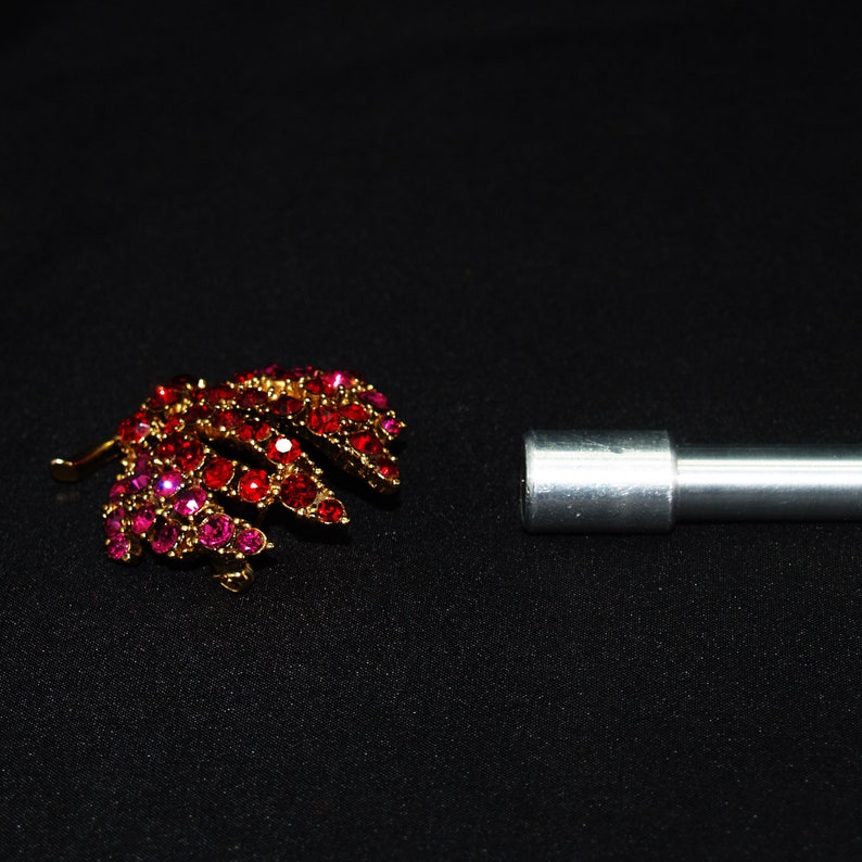 1990s Vintage Brooch Floral Red /& Hot Pink Rhinestone Brooch Gold Plated