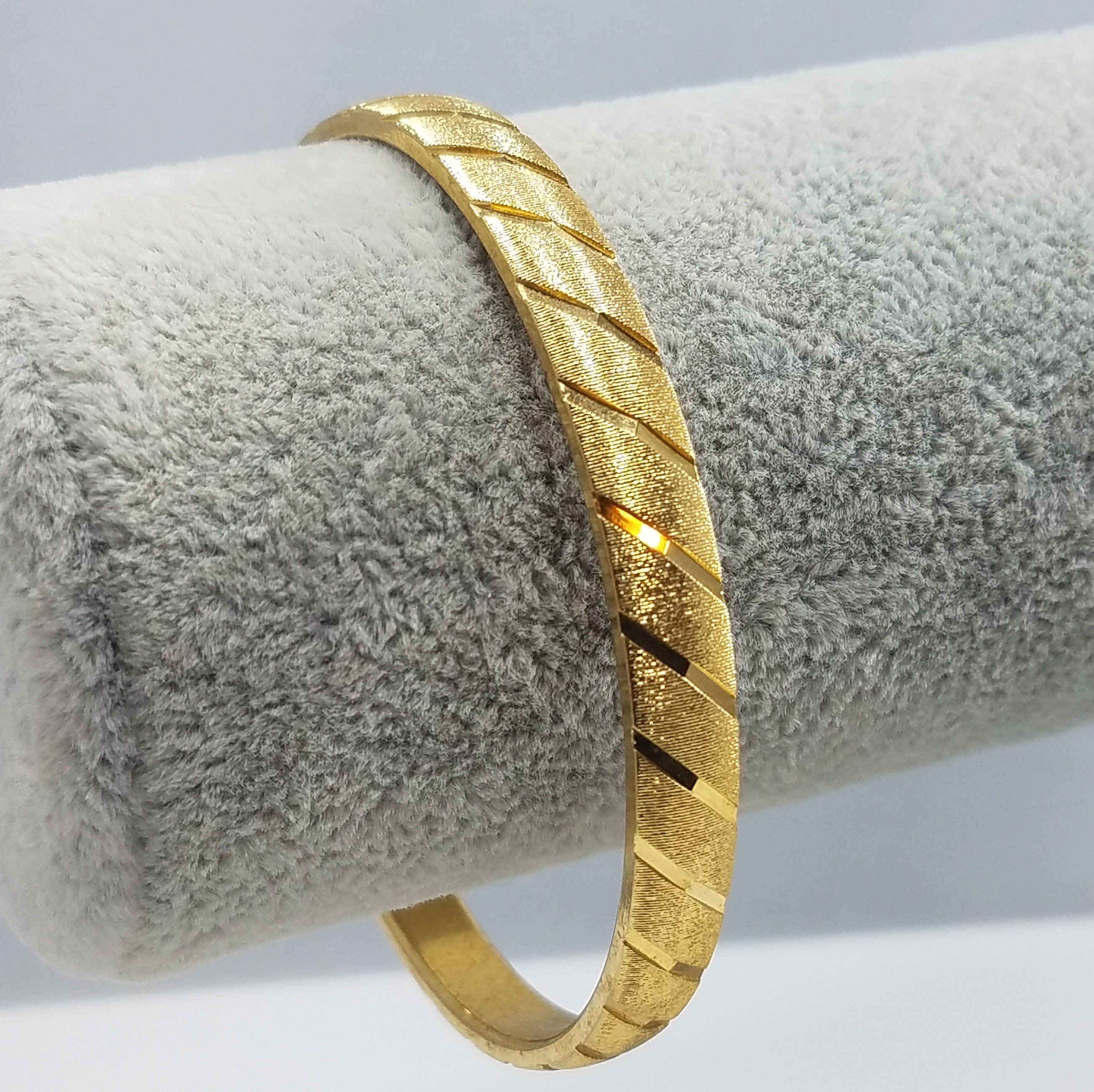 Monet Diagonal on Satin Bangle Bracelet Gold Tone 1980s