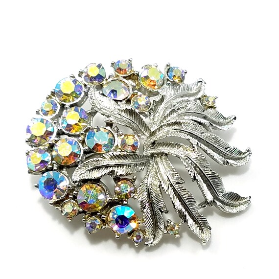 Coro Aurora Borealis Floral Brooch, AB Rhinestone… - image 10