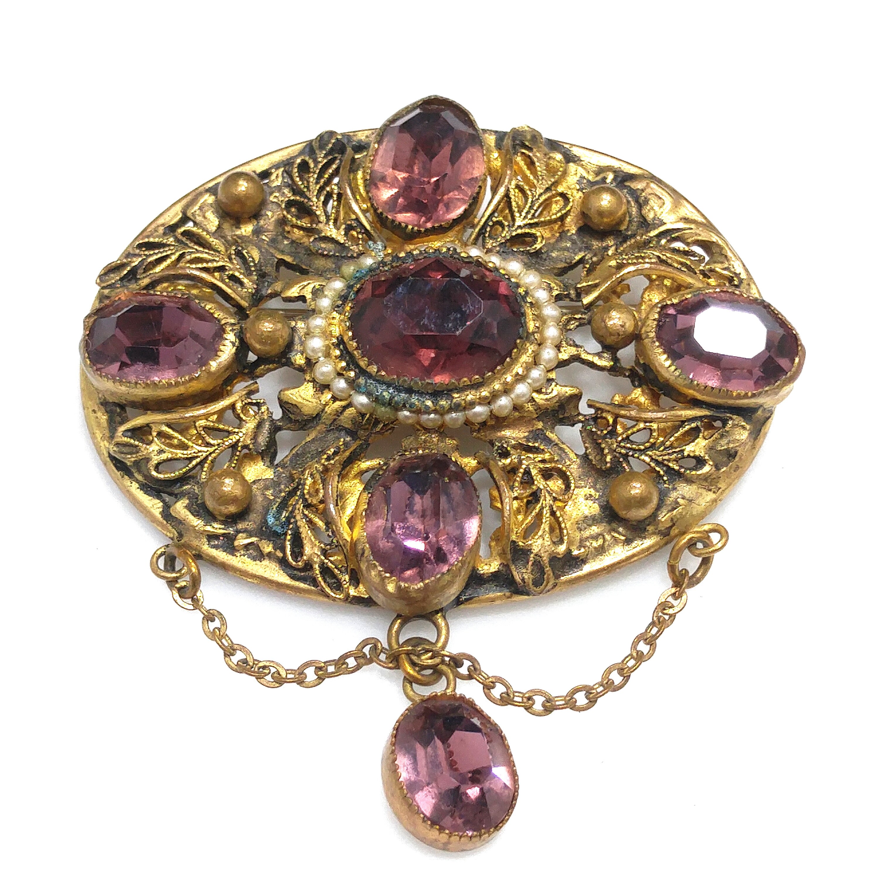 Vintage embroidered brooch, purple - Gem