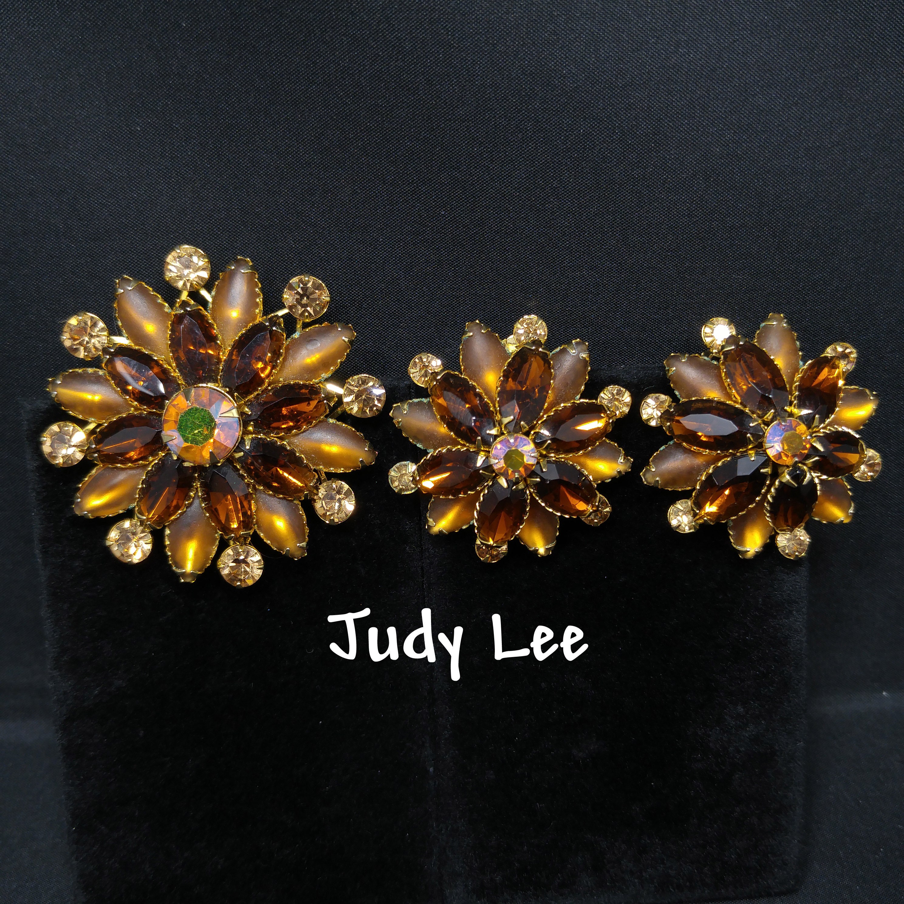 Judy Lee Topaz Rhinestone Brooch & Earrings Set, Gold Plated Judy Lee Topaz Rhinestone Brooch & Earrings Set, Gold Plated