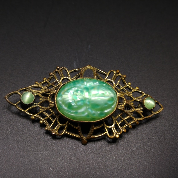 Czech Marbled Glass Scarab Brooch, Egyptian Reviv… - image 10