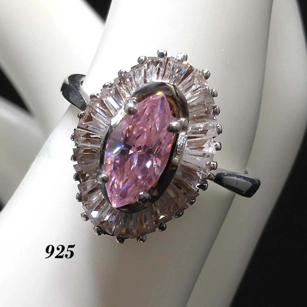 Pink Clear Rhinestone Silver Ring, US Size 7 1/4, 925 NF, 1990s Vintage ...